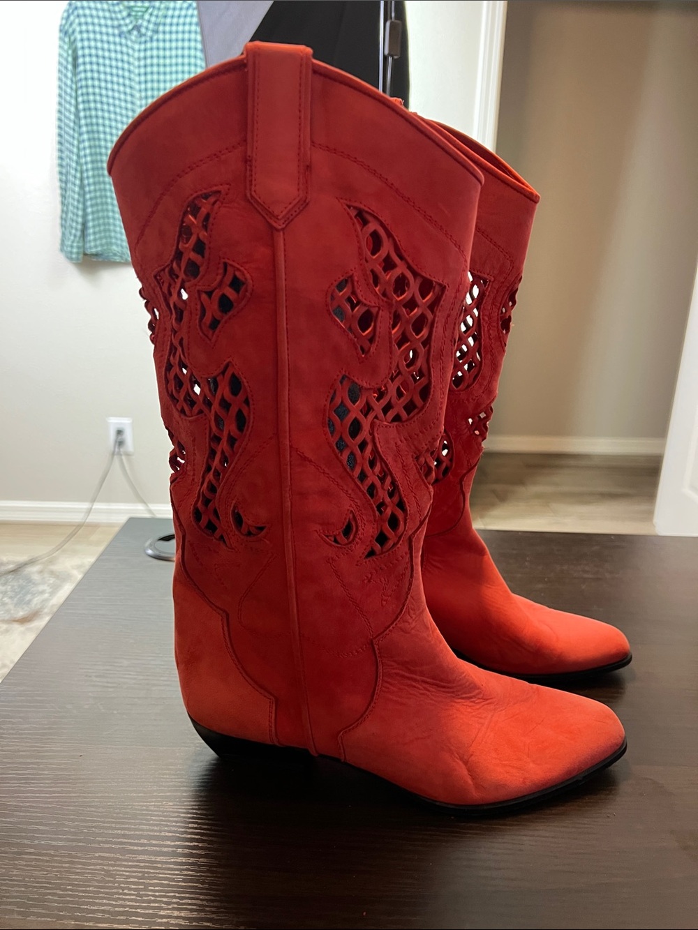 Lenni Vintage Distressed Suede Cutout Heeled Cowboy Boots Made in Italy 8.5 - Picture 2 of 7